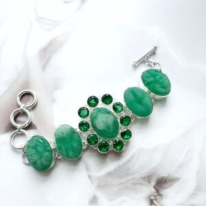 SILVER Green Titanium Druzy And Chrome Diopside Gemstone Statement Bracelet